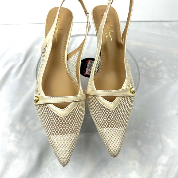 Nicole Miller New York Shoes - Nicole Miller New York Pearl Mesh Slingback Pump Womens 8 Cream Pointed Toe Heel